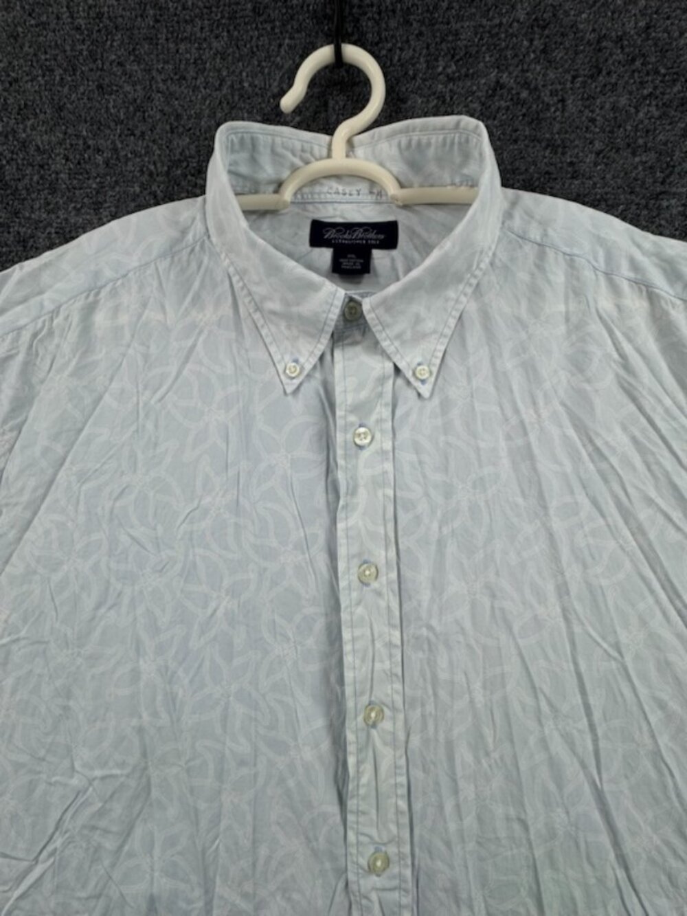 Brooks Brothers Short Sleeve 2XL Button-Down Blue Mens White Shirt Cotton Adult